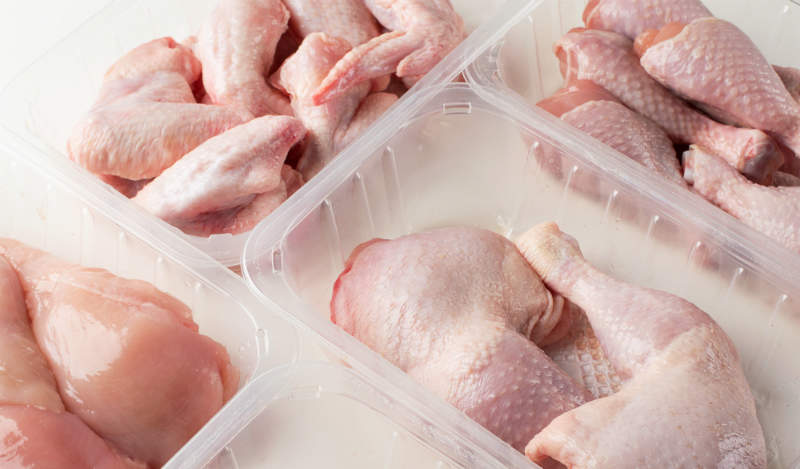 Raw chicken should be stored in batches