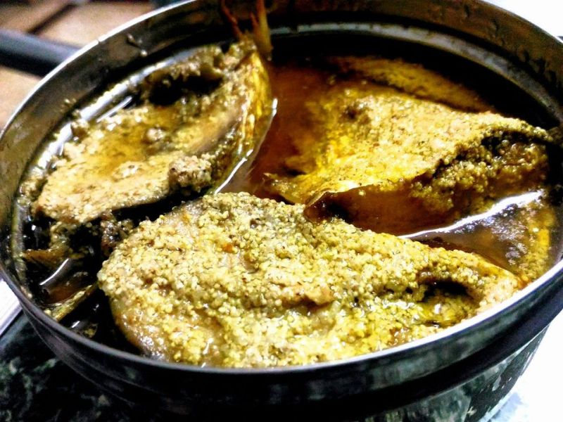 Steamed Hilsha in Mustard and Poppy Seed Paste